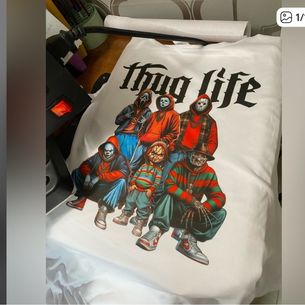 THUG LIFE VILLAINS LARGE MENS/UNISEX GRAPHIC TEE WHITE/MULTICOLOR NIP